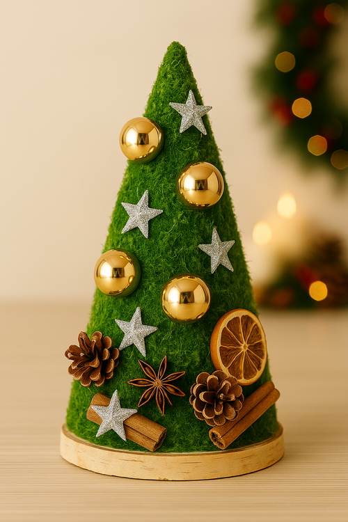 Choinka z mchu na plastrze drewna brzozowego 24 cm