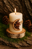 Świeca świąteczna Pachnąca Zima na drewnianym plastrze