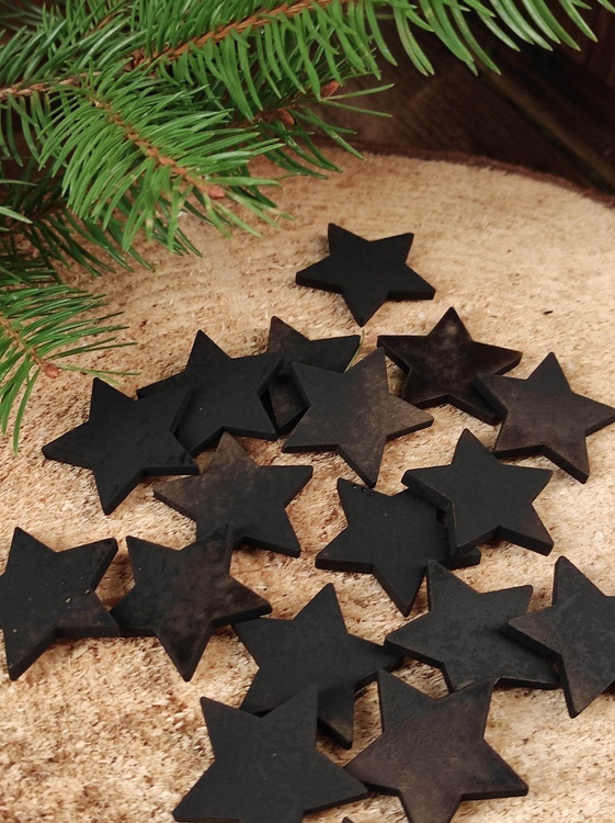 Gwiazdki drewniane czarne 3 cm – ozdoby świąteczne glamour do stroików, wieńców i eleganckich dekoracji (12 szt.)