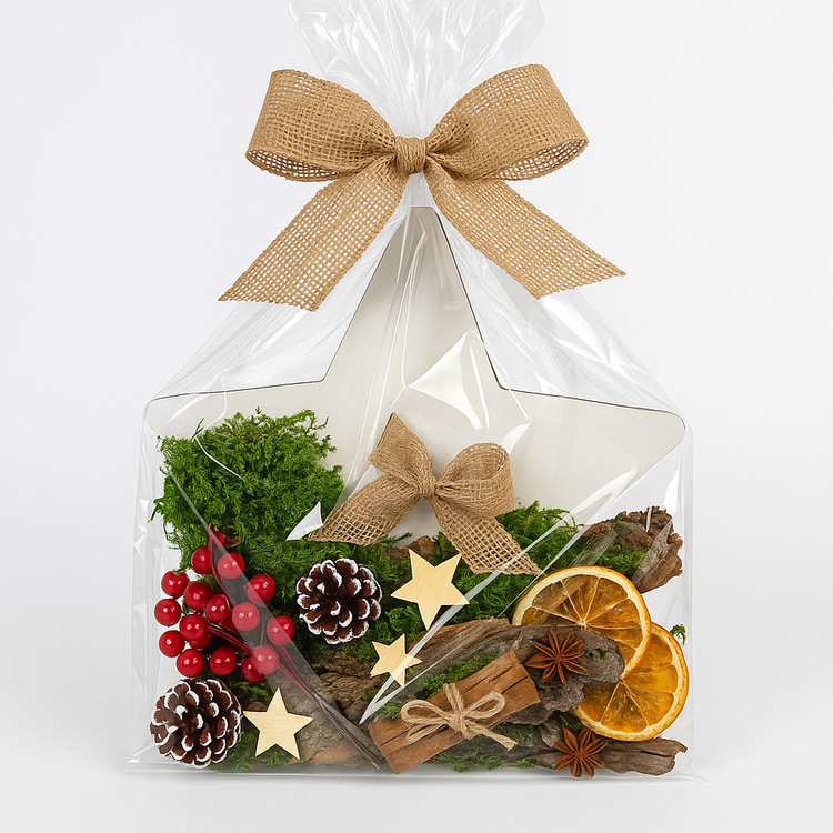 Zestaw DIY Świąteczna Dekoracja na Gwiazdzie 26 cm – Naturalne dodatki – GrandDeco – Stroik Bożonarodzeniowy